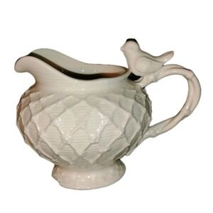 Grace's Teaware Porcelain White Creamer with‎ Victorian Bird & Lattice